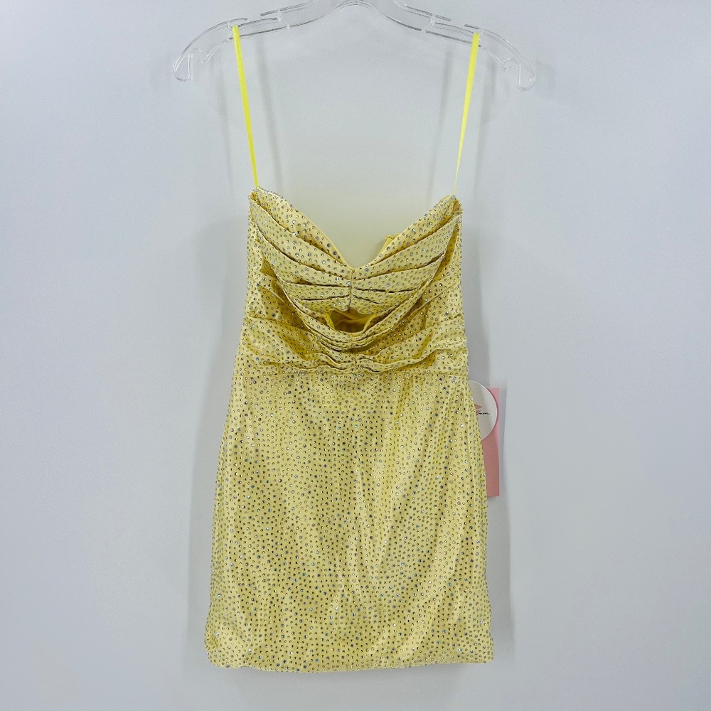 KISSPROM EOS YELLOW SHEATH SWEETHEART SEQUINED CUT OUT SHORT DRESS SIZE 00